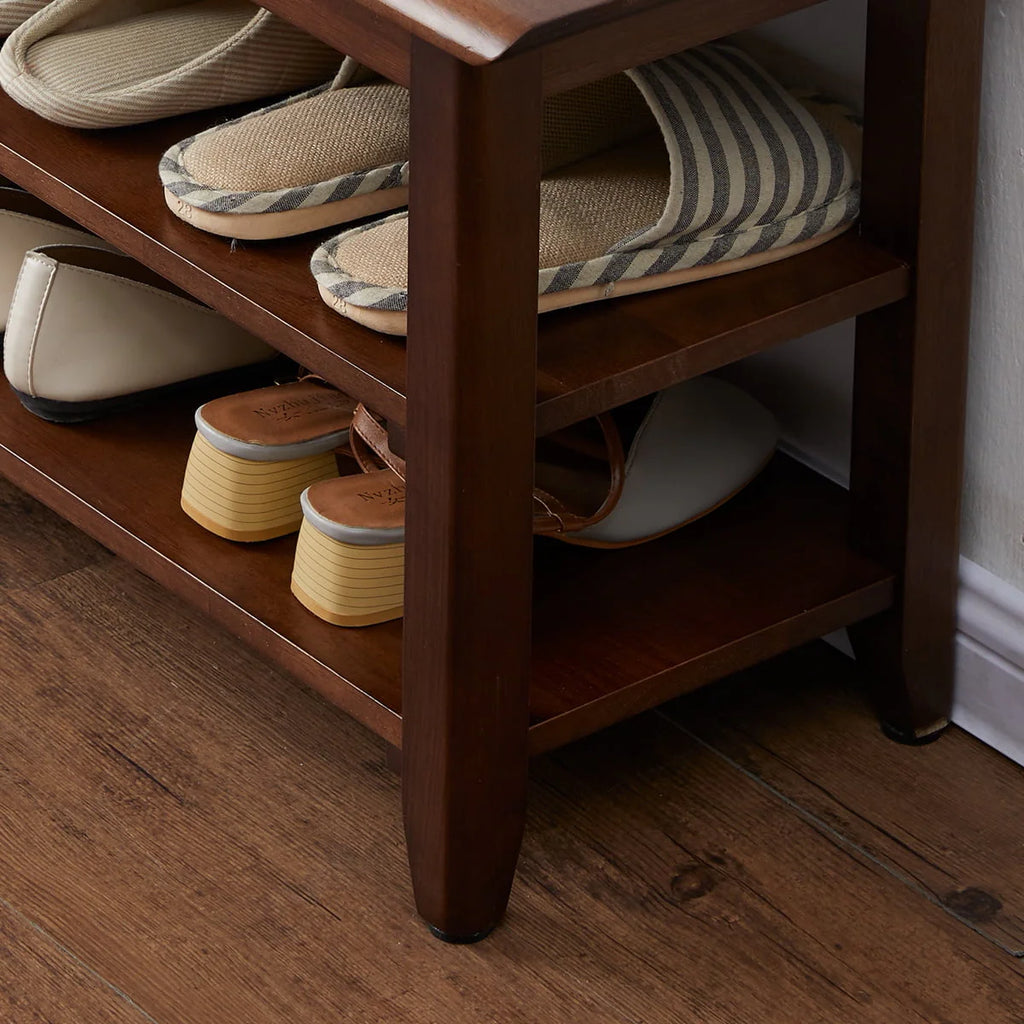 3 Tier Dark Brown Wood Shoe Storage Bench V7221