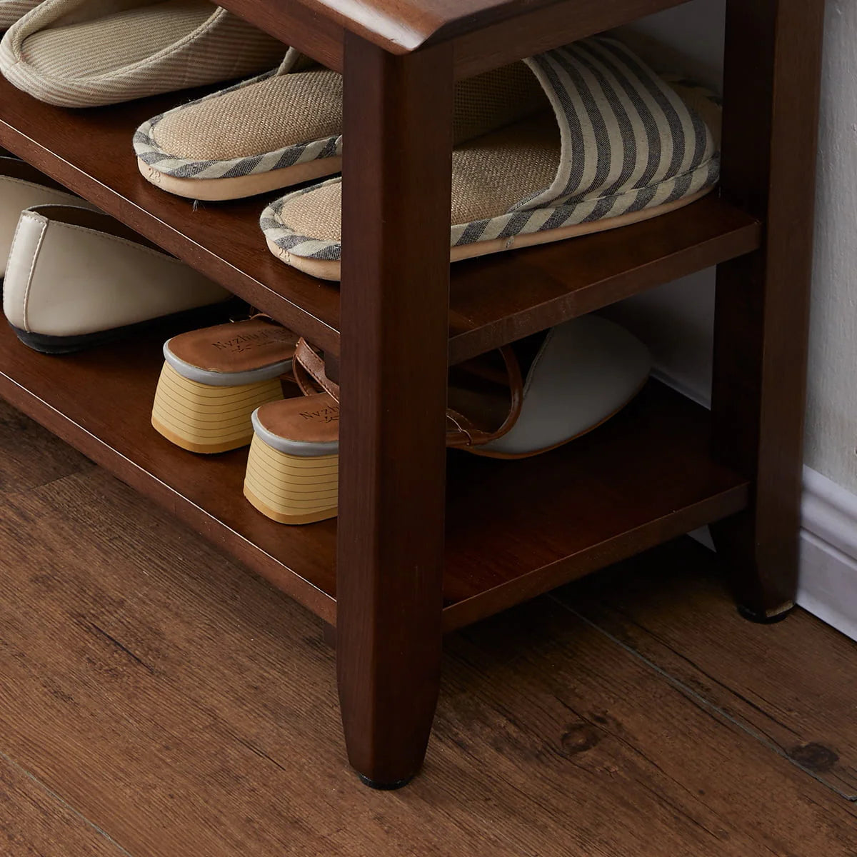3 Tier Dark Brown Wood Shoe Storage Bench V7221