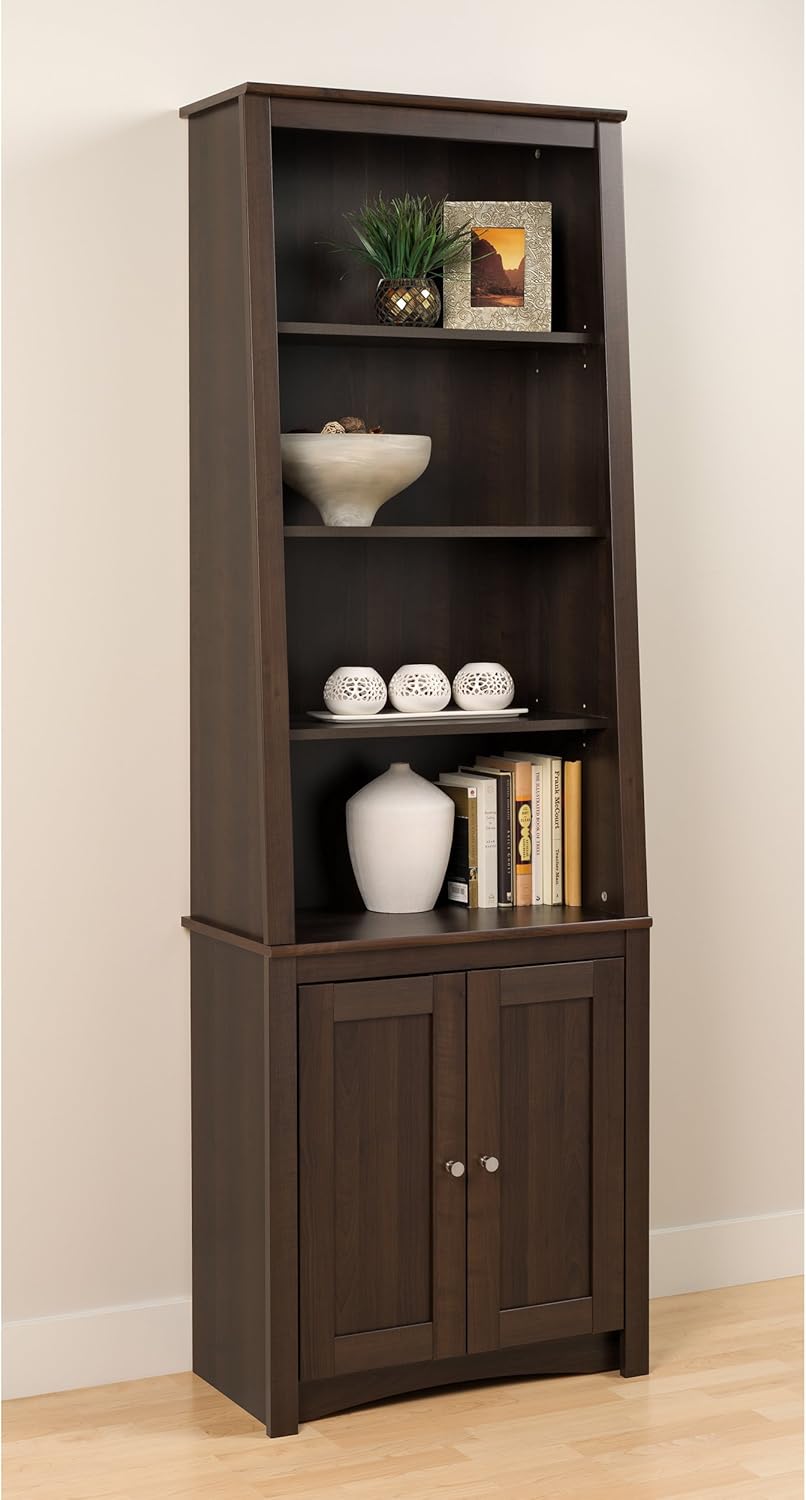 Espresso Tall Slant-Back Bookcase with 2 Doors G5012