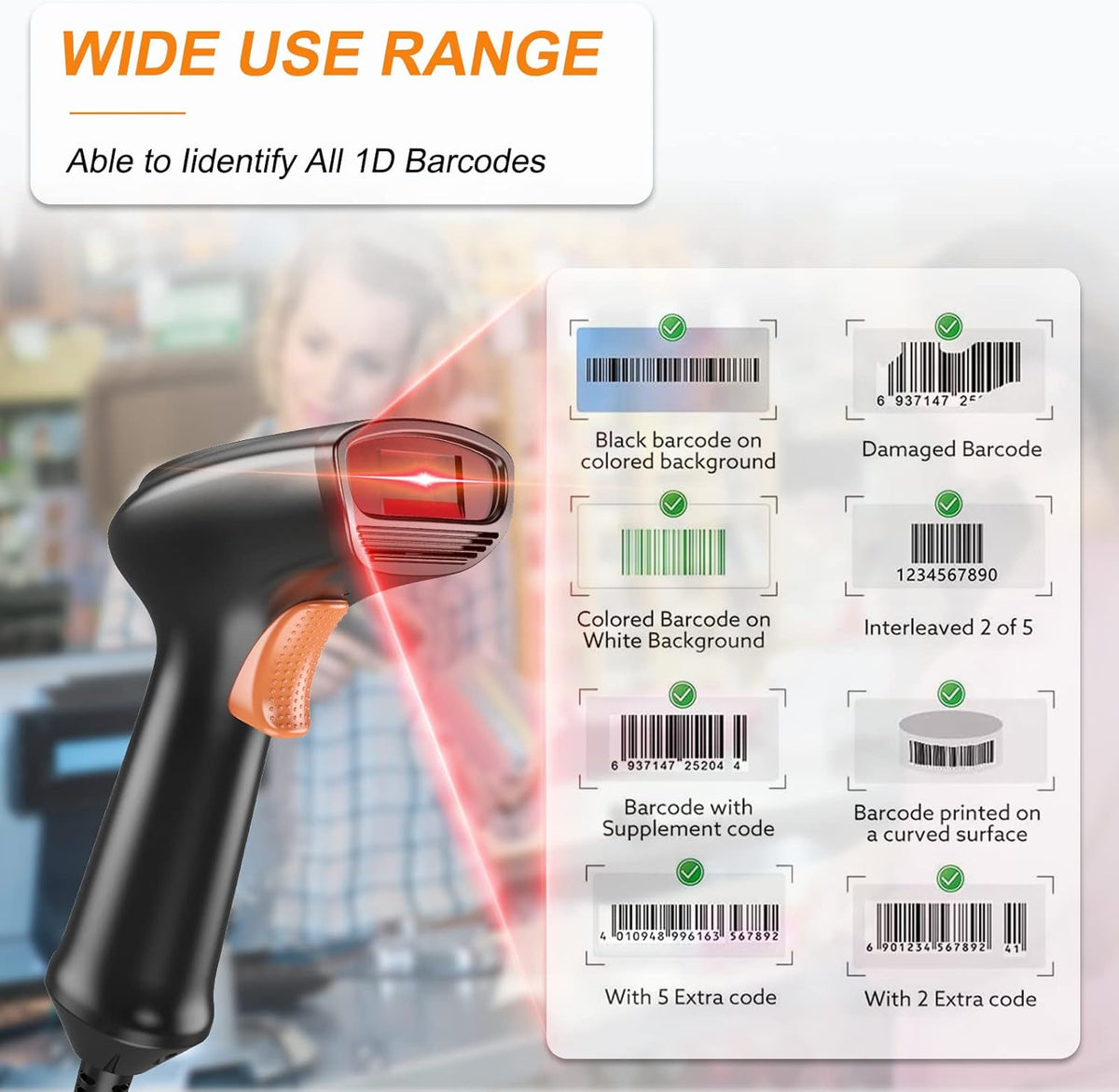 Handheld 1D Barcode Scanner with USB Cable Pack of 2 D74251