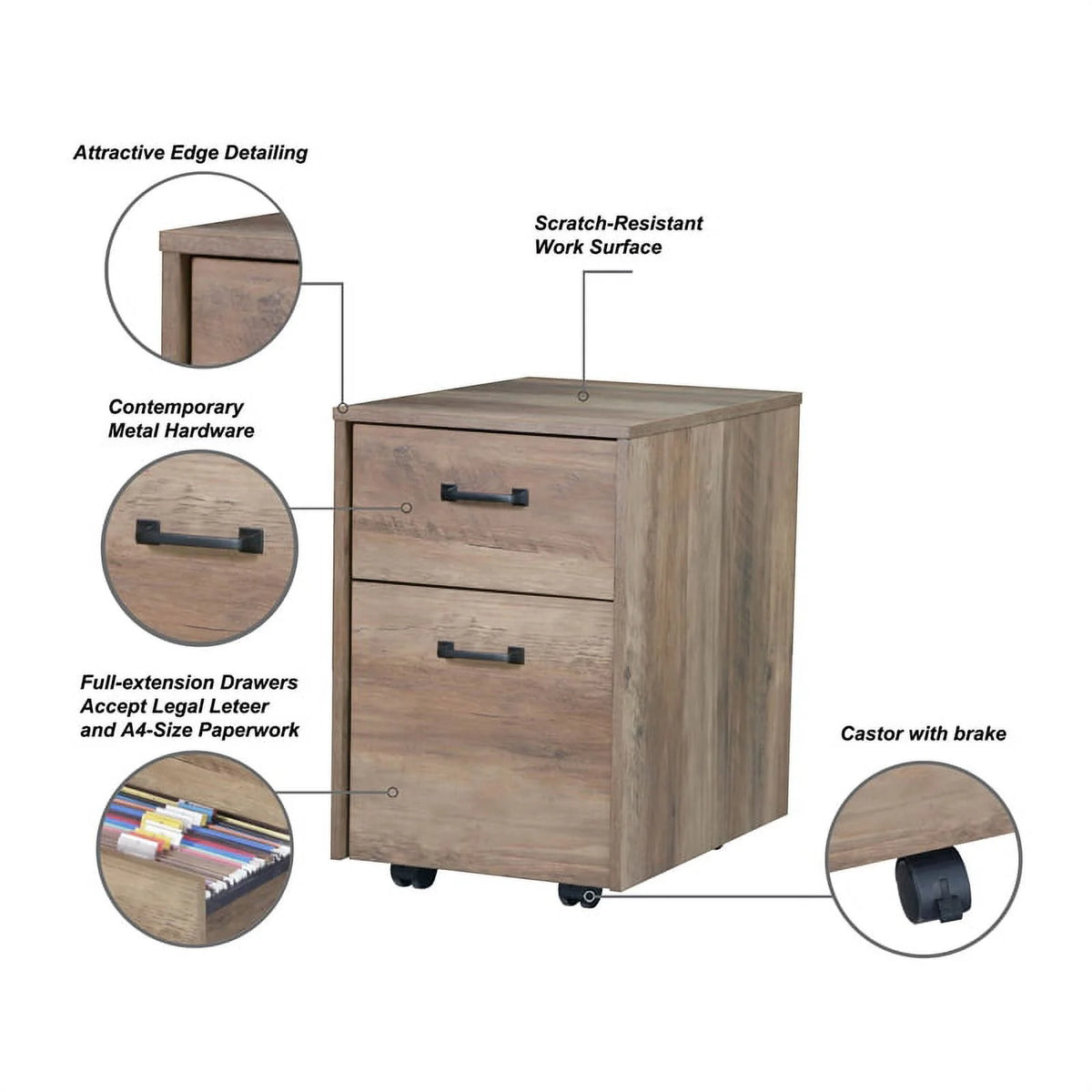 Rustic Oak Finish Mobile File Cabinet G88491