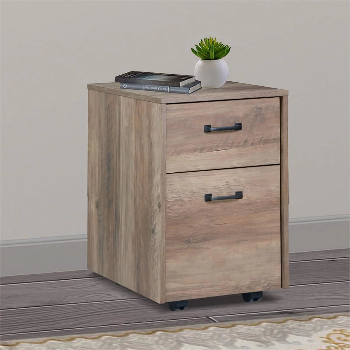 Rustic Oak Finish Mobile File Cabinet G88491