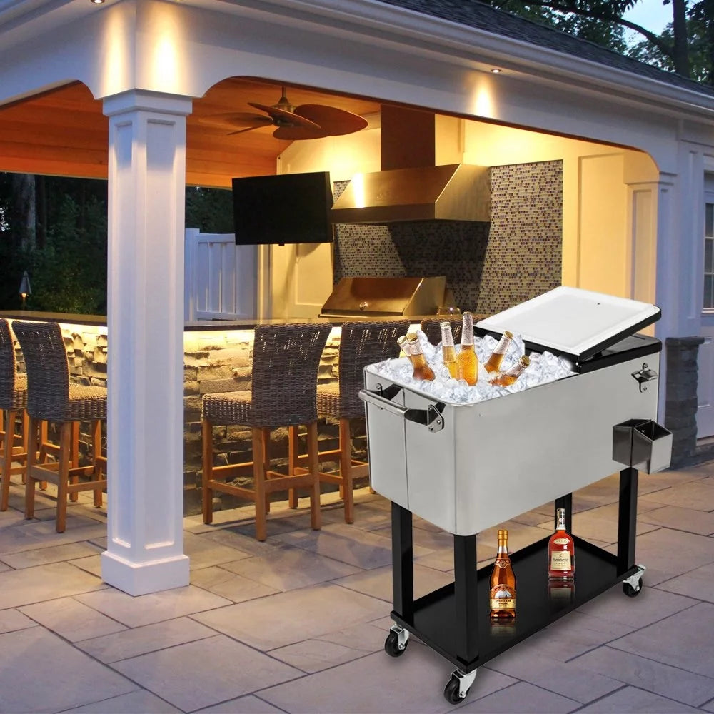 80QT Rolling Cooler Cart with Shelf Gray A230