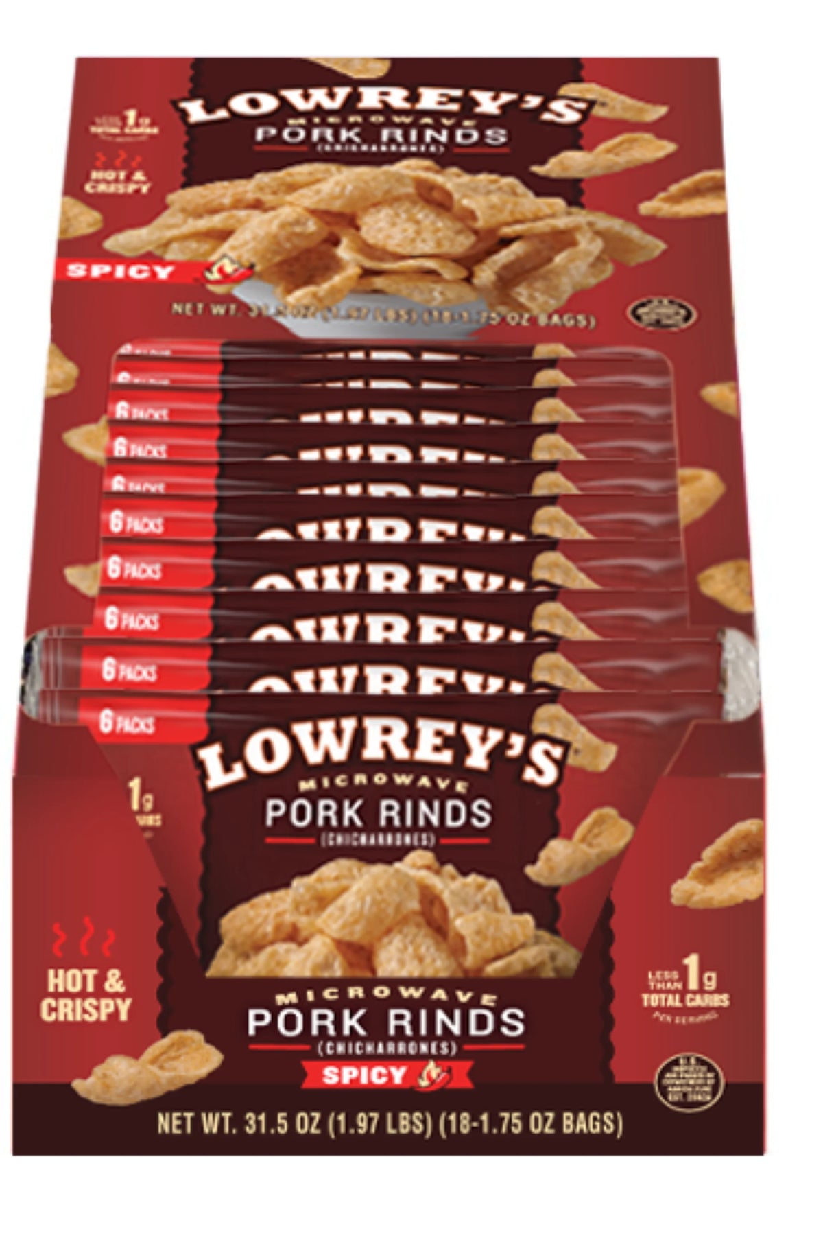 Hot & Spicy Microwave Pork Rinds 18-Pack V898