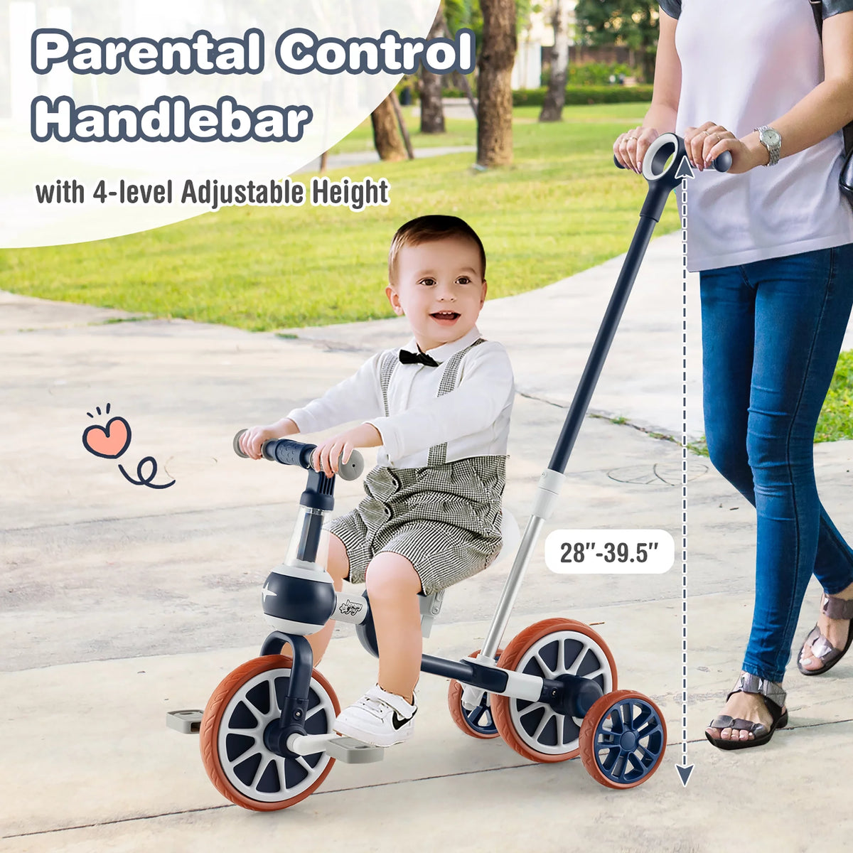 4 in 1 Kids Tricycles with Push Handle & Training Wheels Navy I7461