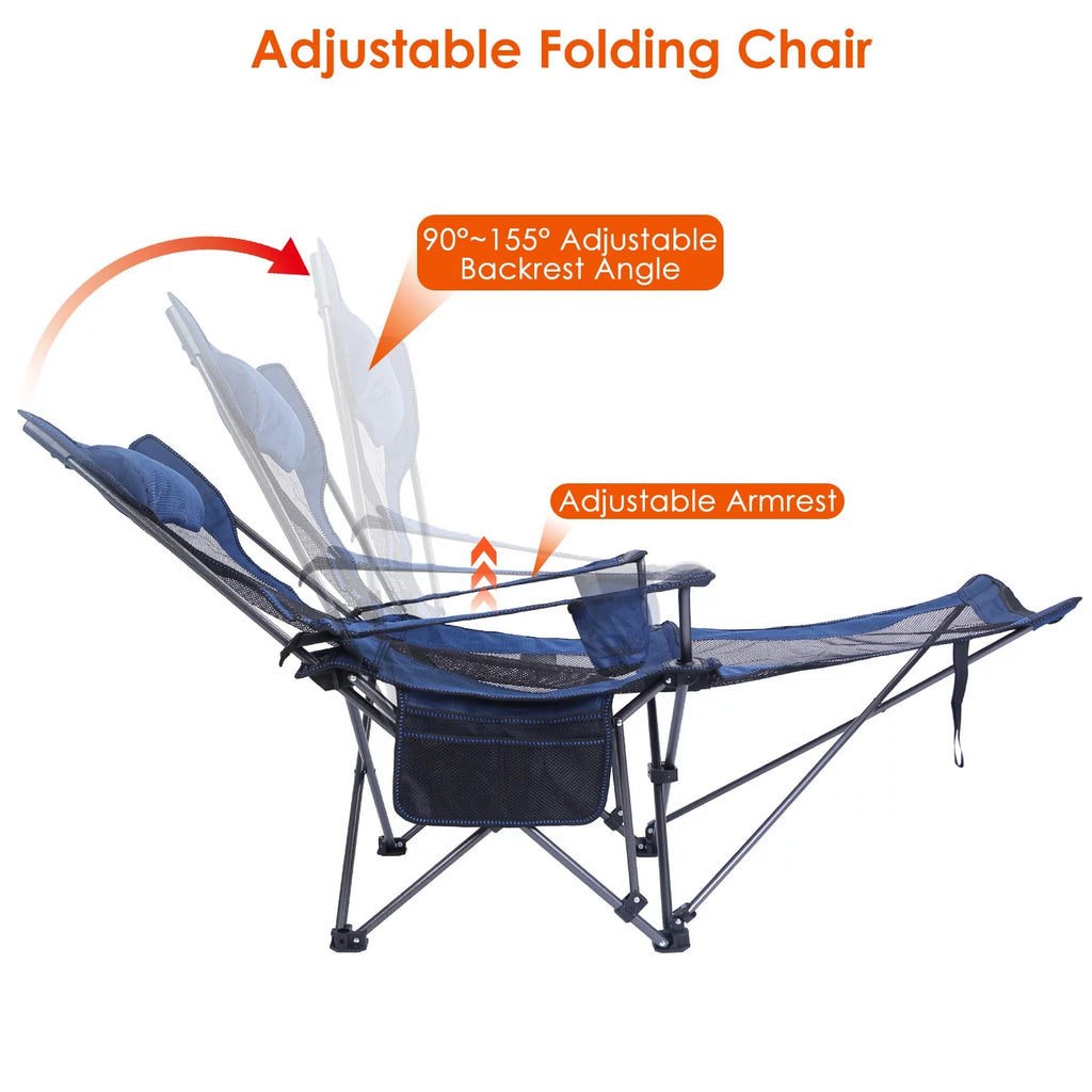 Heavy Duty Steel Reclining Camping Chair with Cup Holder E73252