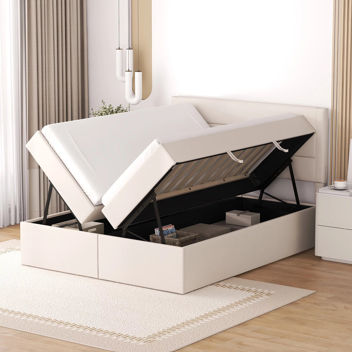 Full Size Lift-up Upholstery Platform Bed with Storage S44035
