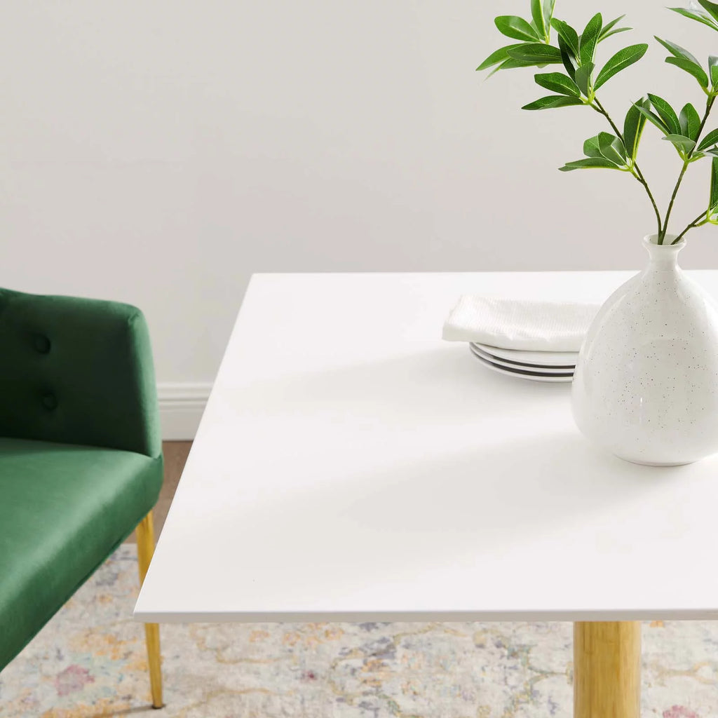 35 inch Square White Gold Wood Metal Dining Table D59067