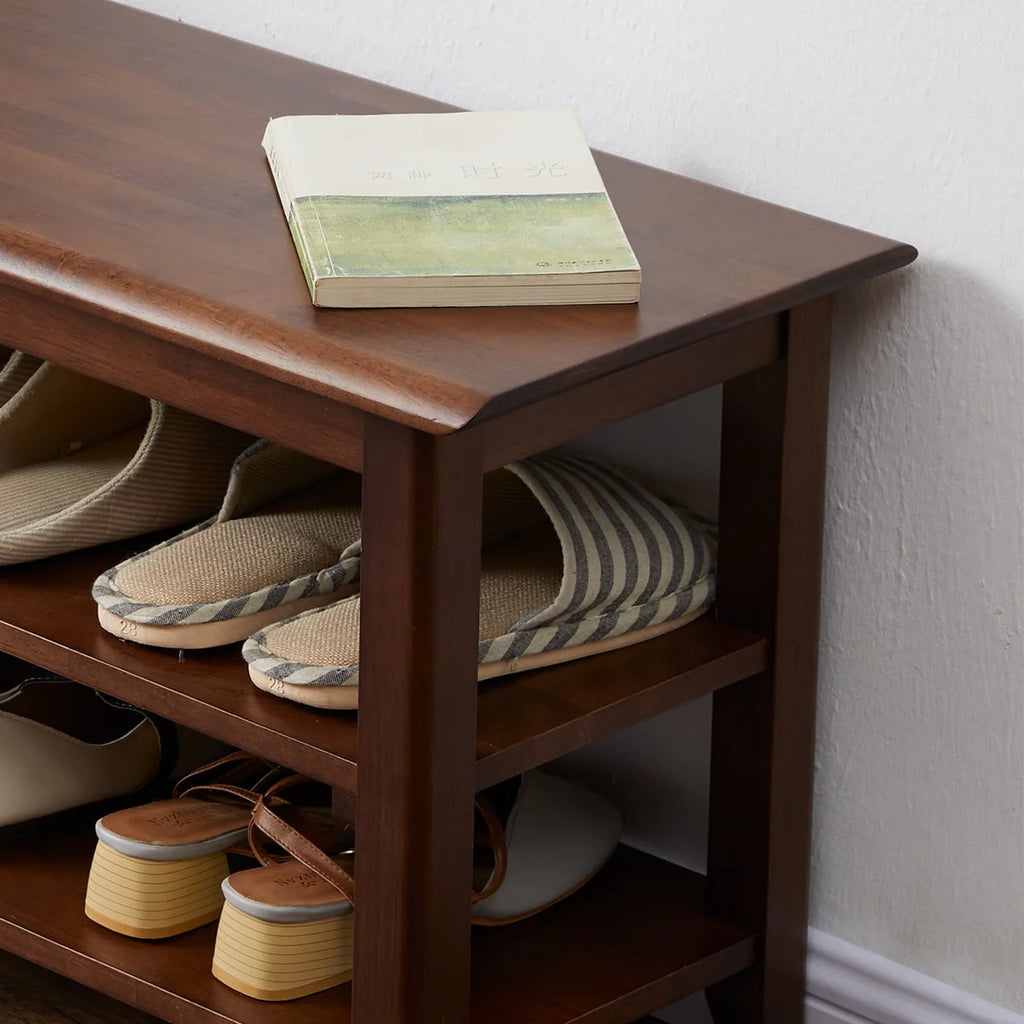 3 Tier Dark Brown Wood Shoe Storage Bench V7221
