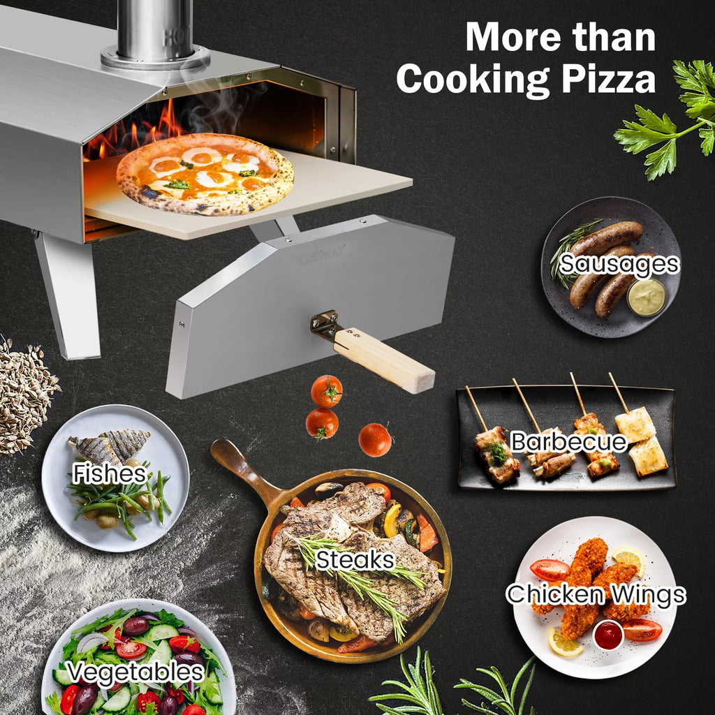 Portable Stainless Steel Wood Pellet Pizza Oven with 12” Pizza Stone N759