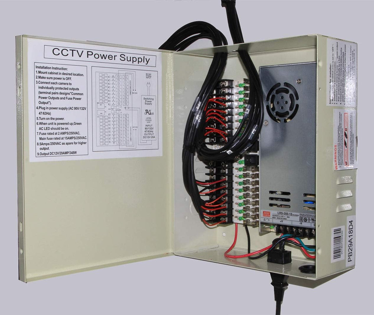 18 Output 29 Amp 12V DC CCTV Power Supply Box Q7219