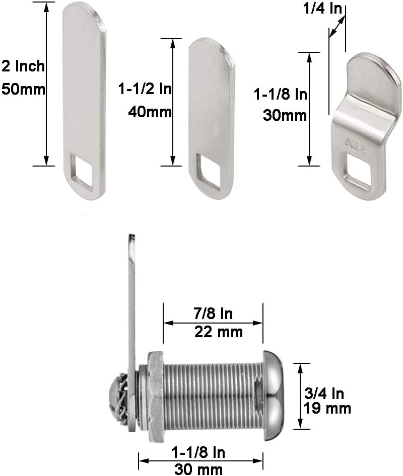 Cabinet Cam Lock 1-1/8 Cylinder Chrome Finish 4 Pack X25671