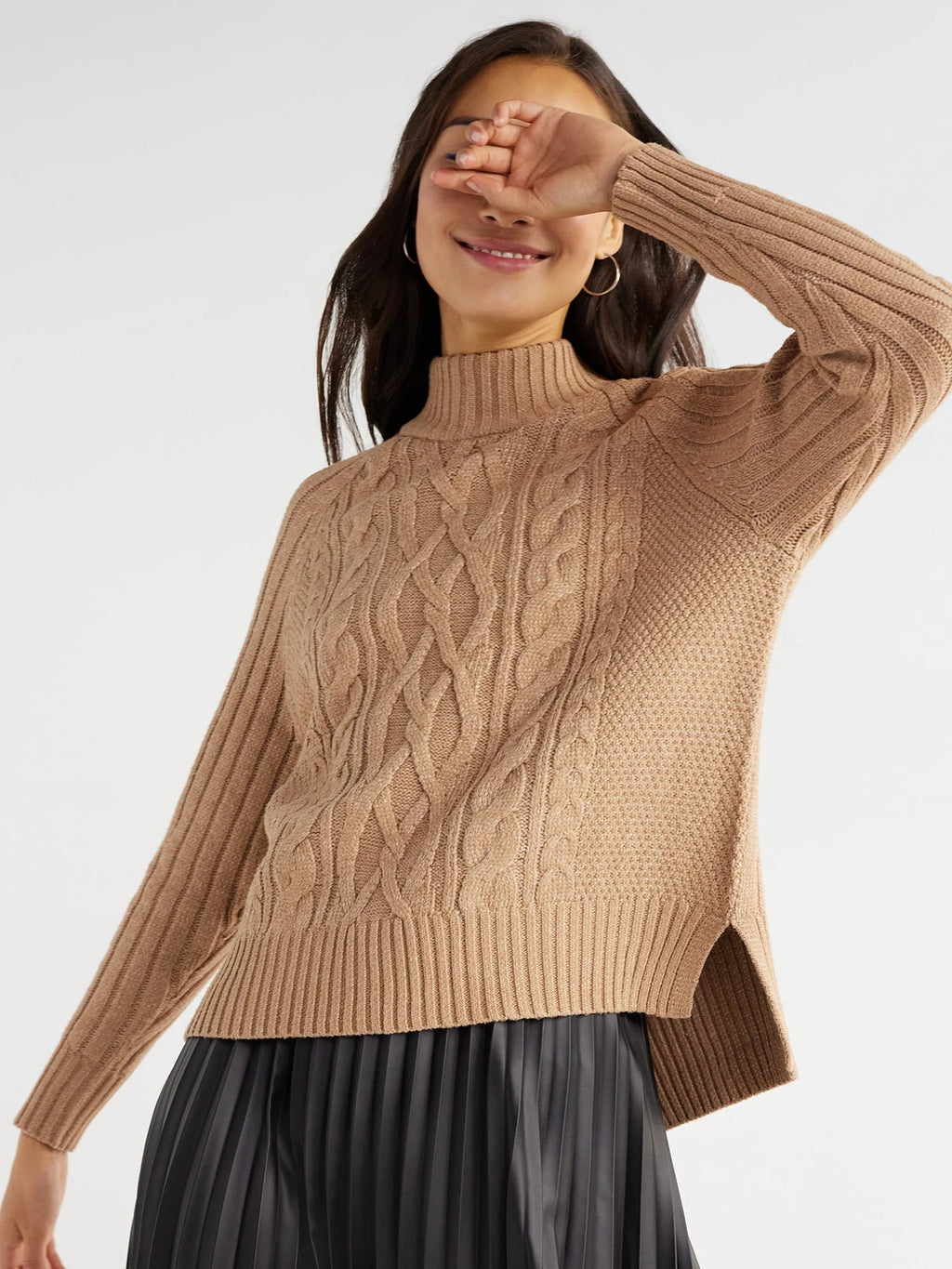 Mock Neck Cable Pullover Sweater N924273