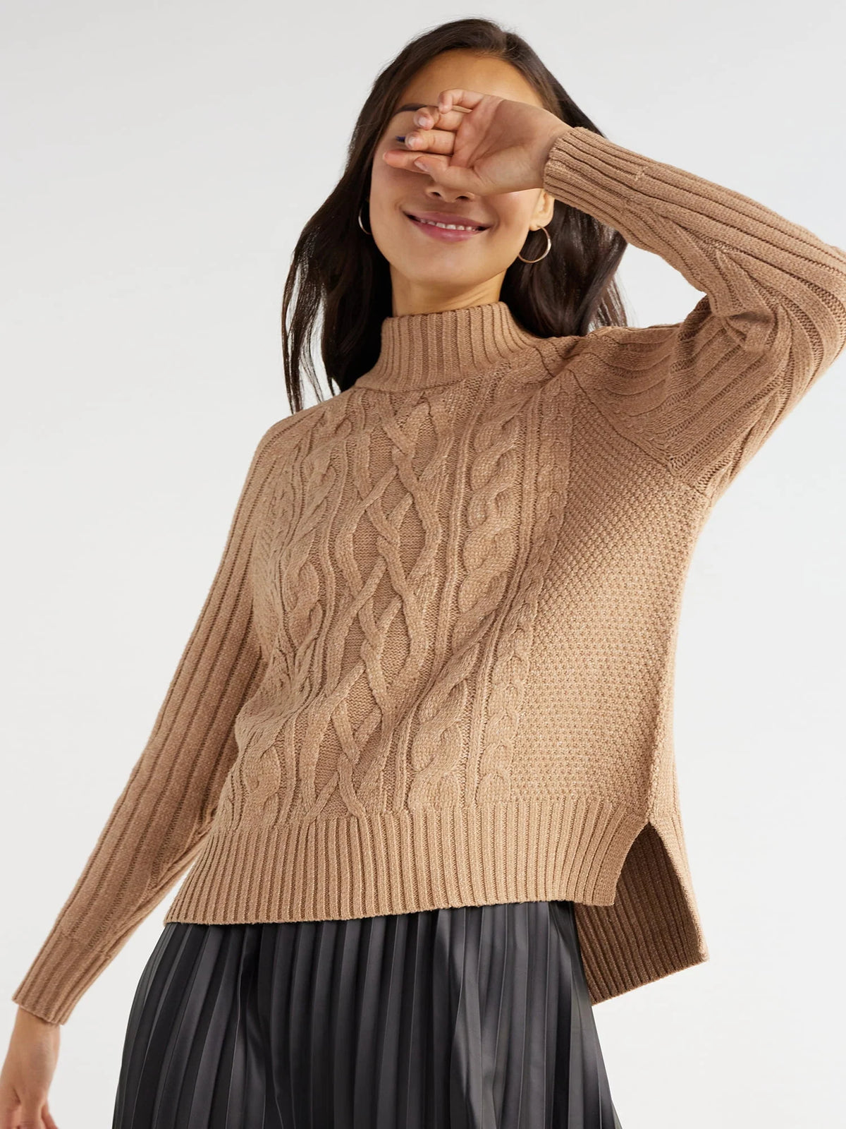 Mock Neck Cable Pullover Sweater N924273