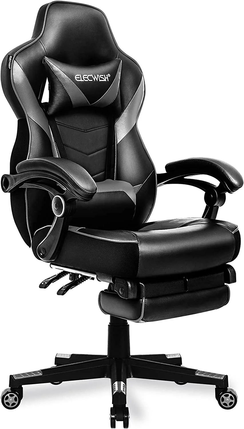 Gray Gaming Chair with Footrest W49862