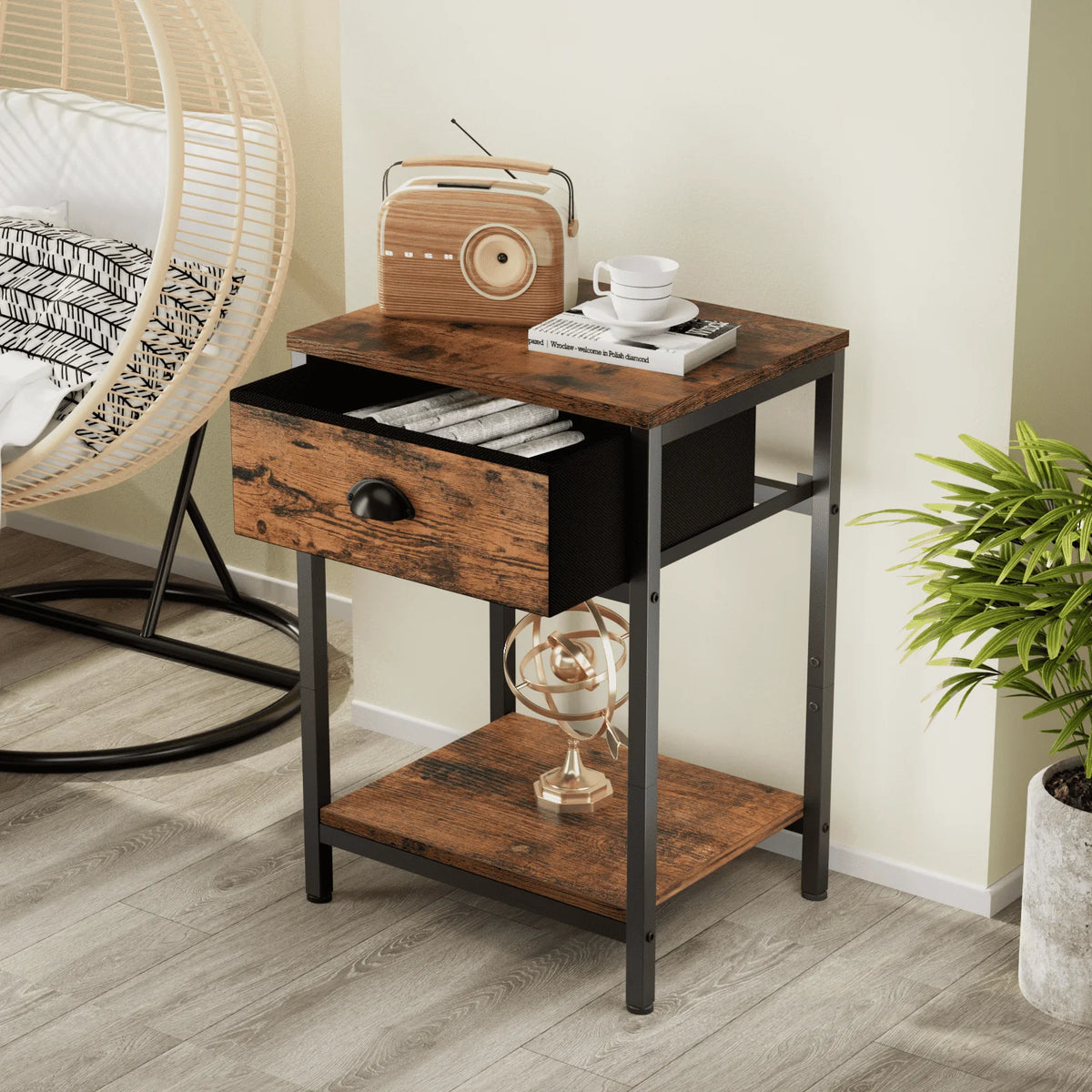 Set of 2 Nightstands with Fabric Drawer & Storage Shelf P52997