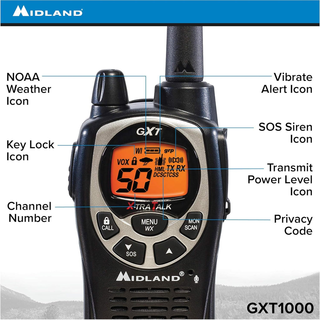 GMRS Two Way Radio with NOAA Weather Scan, 50 Channels, Black/Silver, 10 Radios L230