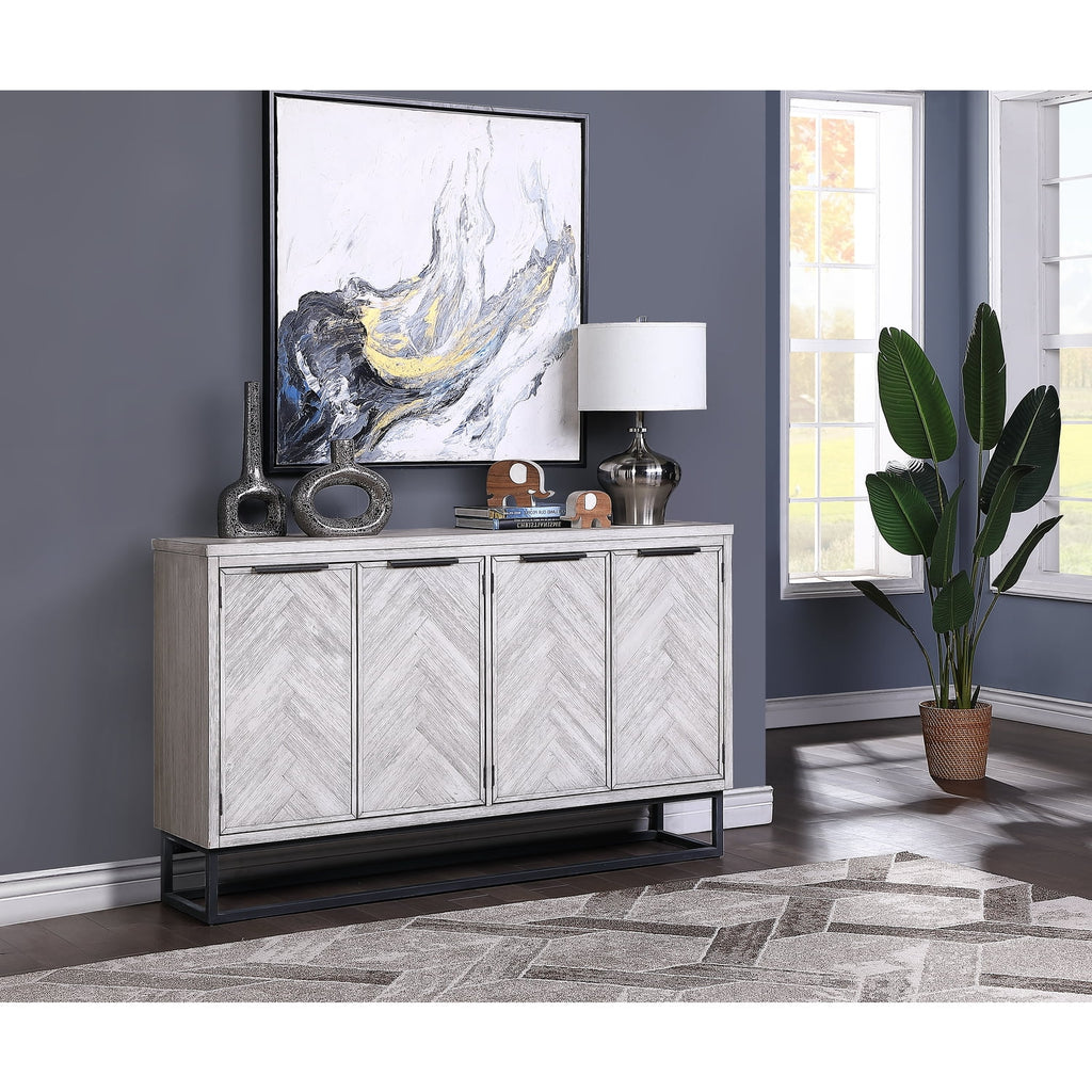 White Wood Four Door Media Credenza P42699