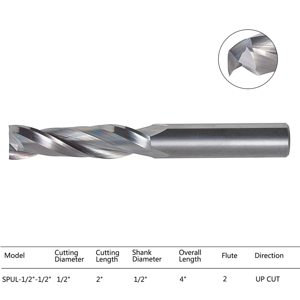Upcut Spiral Router Bits 1/2 Inch Shank Solid Carbide CNC End Mill Pack of 2 Y610