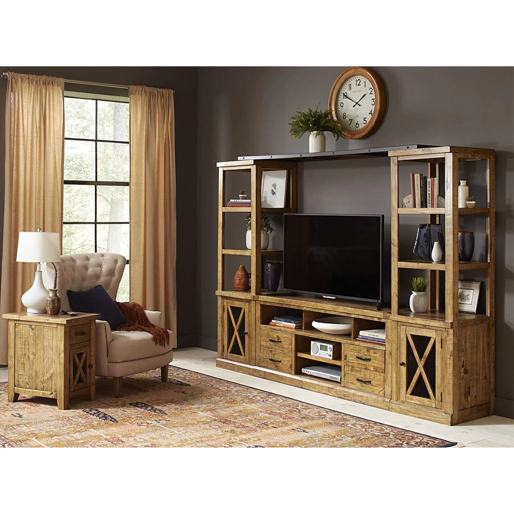 Rustic Distressed Pine Entertainment Center with 60" TV Console E7553