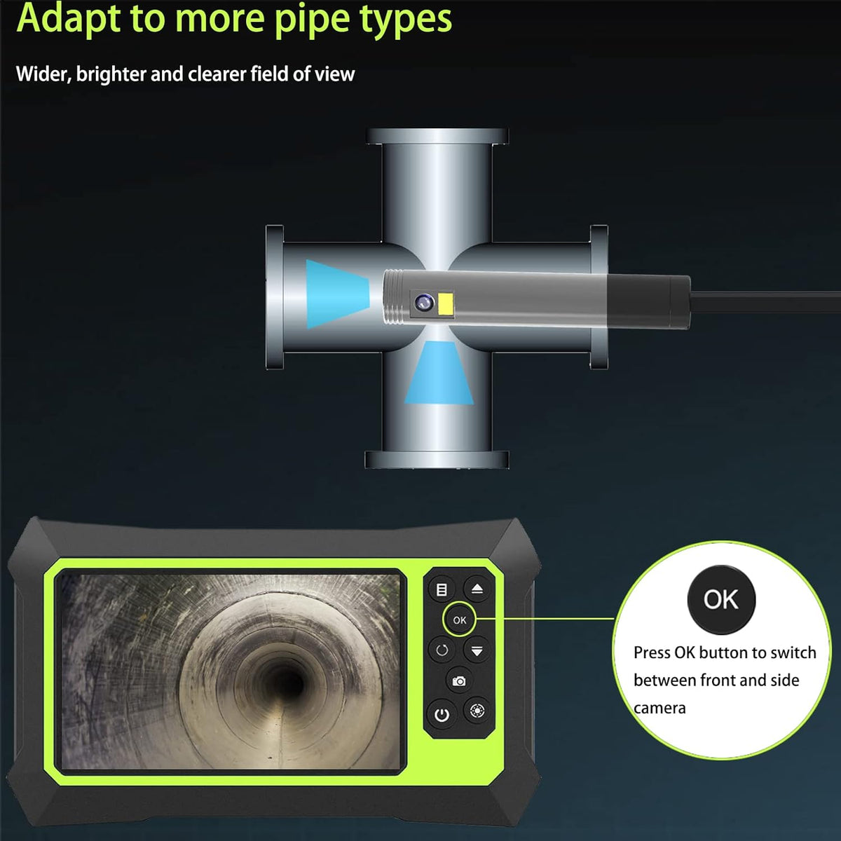 Dual Lens Video Endoscope Camera with Lights, 1080P Borescope Inspection Camera, 8 mm IP67 Waterproof, 16.5FT Semi-Rigid Cable, 32GB Card J626