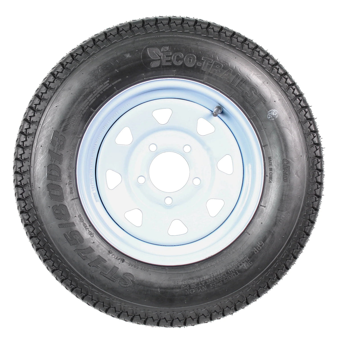 2-Pk Trailer Tires Rims ST175/80D13 5 Lug White Spoke Wheel D7538