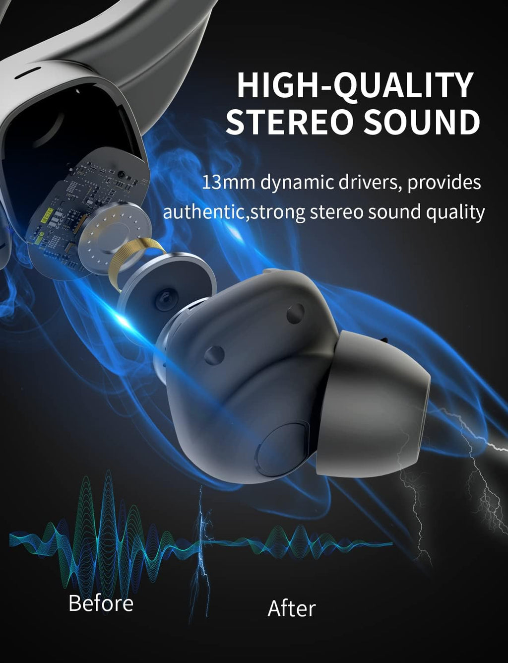 Black Wireless Earbuds with LED Display Charging Case Pack of 2 H349