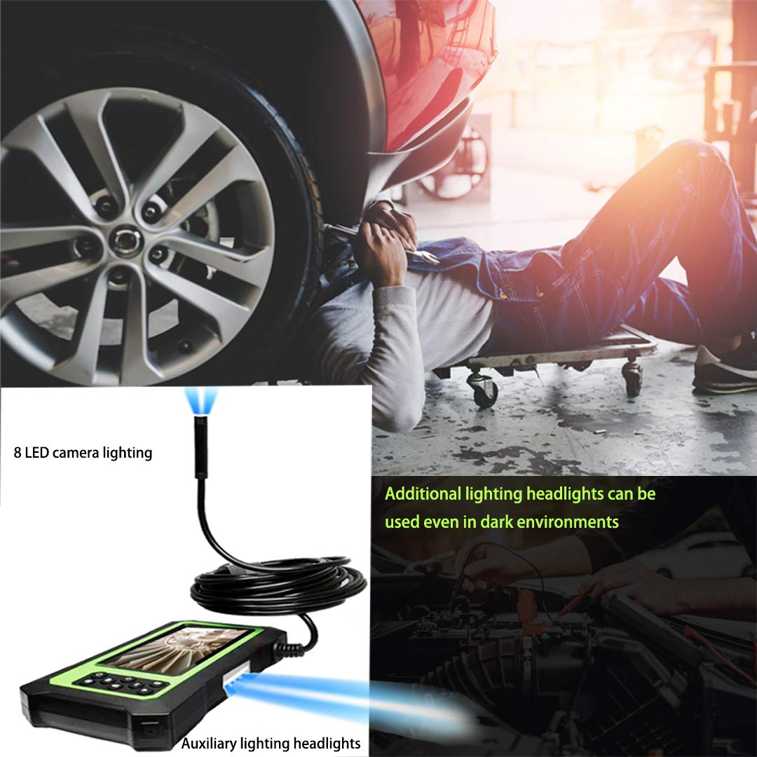 Dual Lens Video Endoscope Camera with Lights, 1080P Borescope Inspection Camera, 8 mm IP67 Waterproof, 16.5FT Semi-Rigid Cable, 32GB Card J626