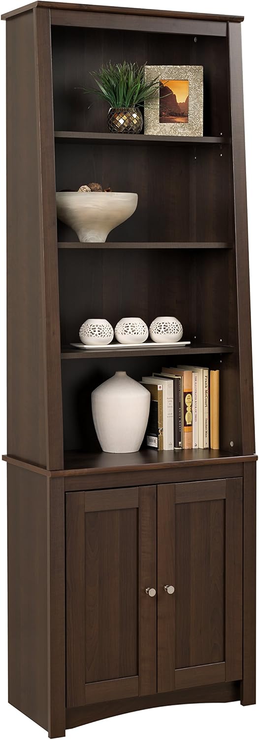 Espresso Tall Slant-Back Bookcase with 2 Doors G5012