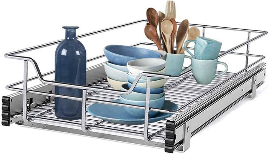 2 Tier Wire Pull Out Organizer Shelf Sliding Drawer Storage E30078