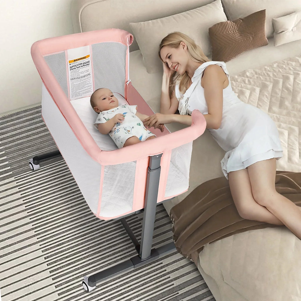 Baby Bassinet with Wheels Adjustable Bedside Sleeper Grey G980485