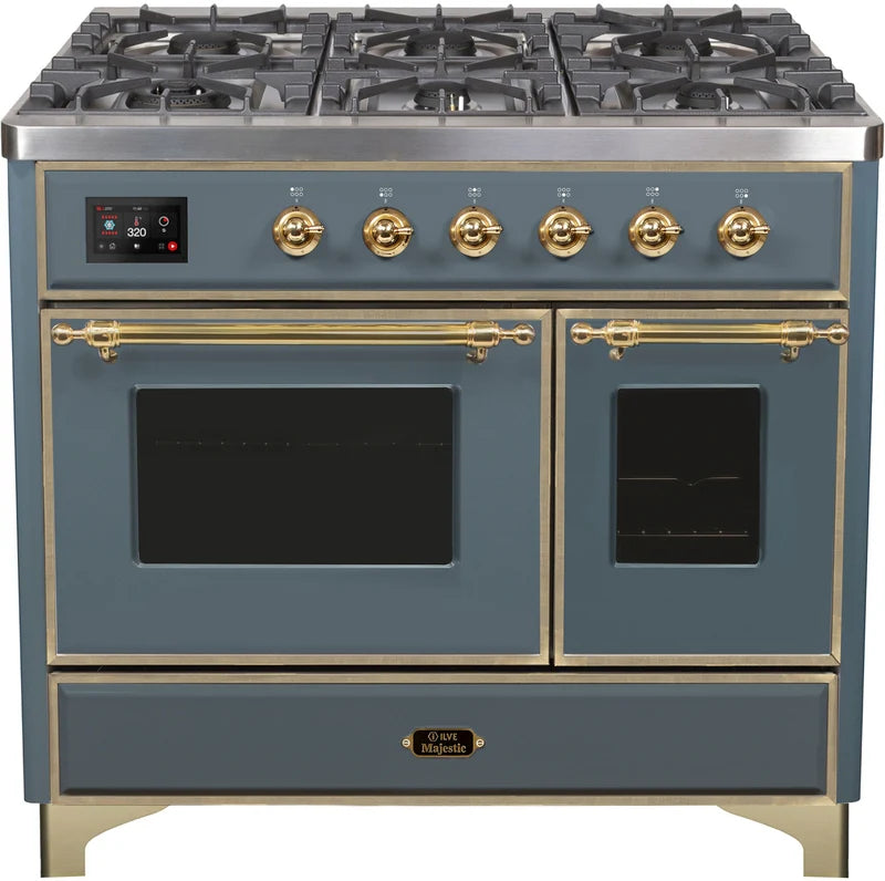 40 Dual Fuel Natural Gas Range Blue Grey Brass Trim Q5829