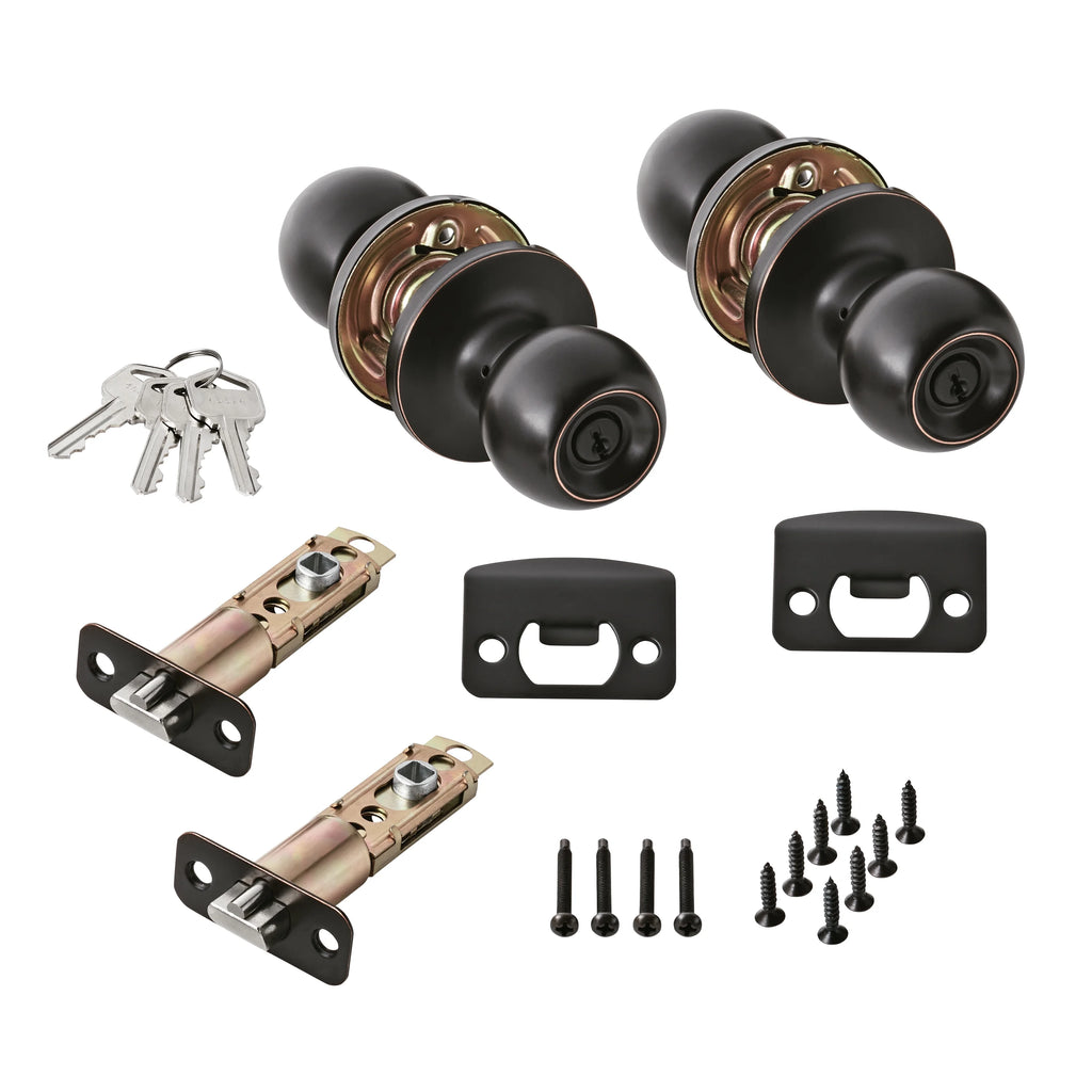Oil-Rubbed Bronze Ball Locking Doorknobs Twin Pack R318