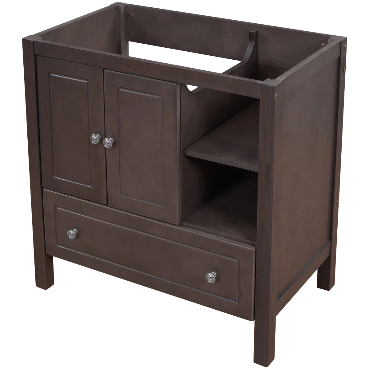 30" Brown Solid Wood Bathroom Vanity Base Only N2253