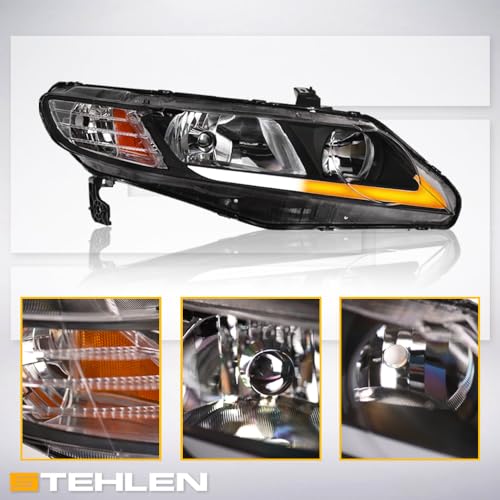 Compatible With 2006-2011 Honda Civic 4 Door Sedan Black LED Headlights K2156