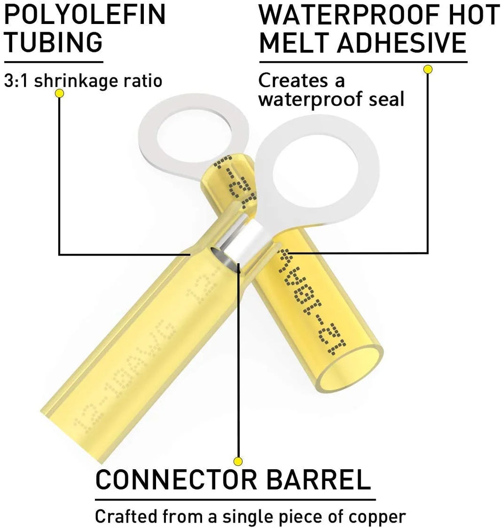 100PCS Heat Shrink Crimp Ring Connectors 5/16" Yellow 12-10 AWG A906775