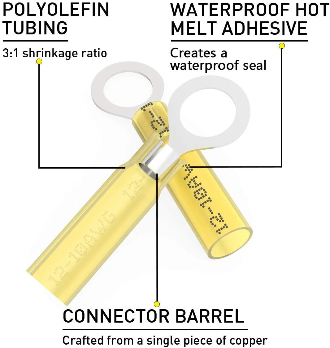 100PCS Heat Shrink Crimp Ring Connectors 5/16" Yellow 12-10 AWG A906775