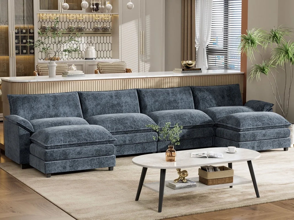 3 Seats L-Shaped Sectional Sofa with Movable Ottoman C662082