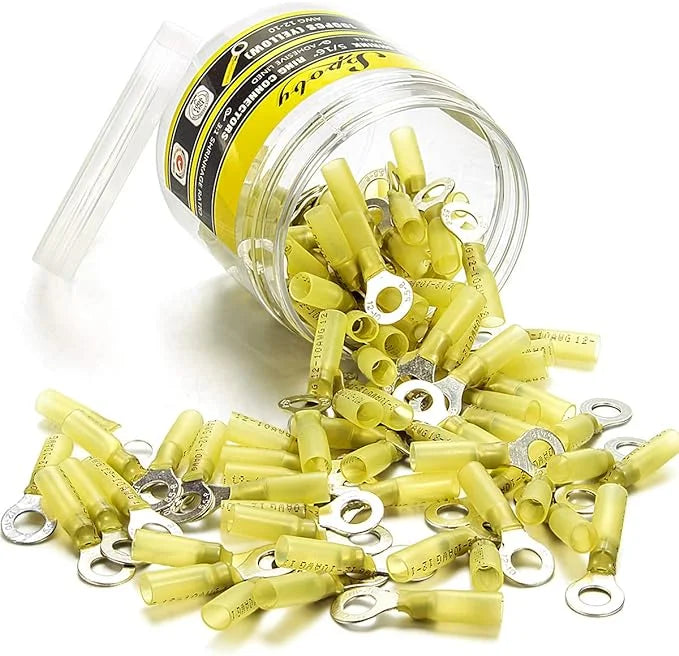 100PCS Heat Shrink Crimp Ring Connectors 5/16" Yellow 12-10 AWG A906775