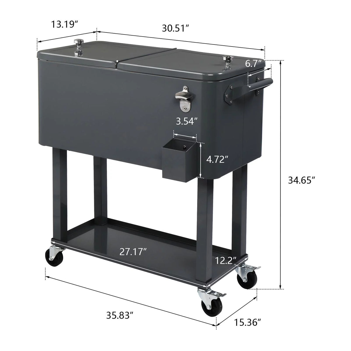 80QT Rolling Cooler Cart with Shelf Gray A230