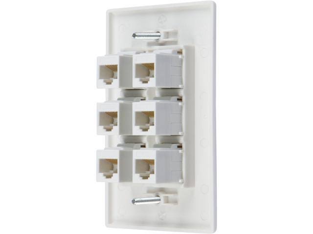 6 Port Cat6 Wall Plate, Female-Female, Pack of 10, White J544