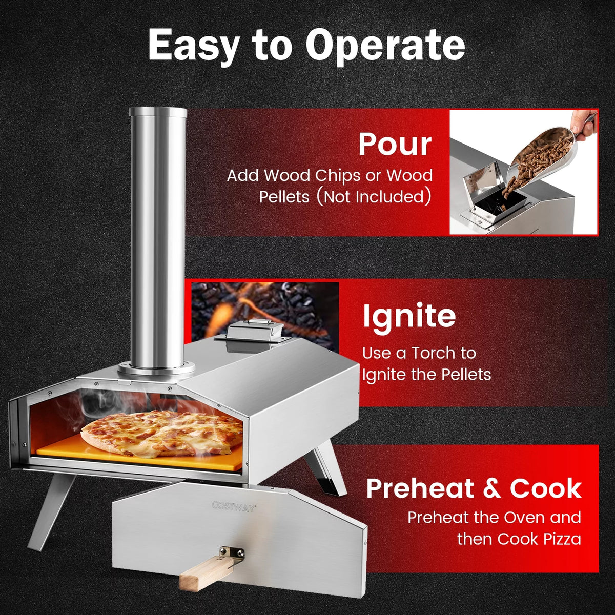 Portable Stainless Steel Wood Pellet Pizza Oven with 12” Pizza Stone N759