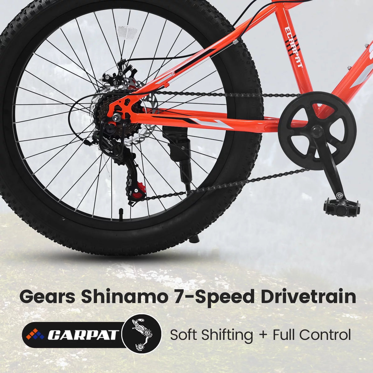 24 inch Fat Tire Mountain Bike, 7 Speeds, Dual Disc Brake, Orange B90532