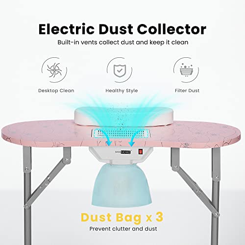 Portable Manicure Nail Table with Dust Collector, LED Lamp, Carry Bag, White X24622