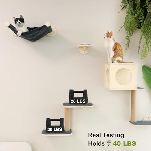 5-Piece Wooden Cat Wall Shelves with Hammock U3580