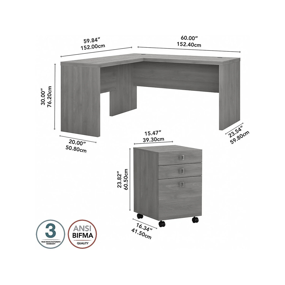 L Shaped Desk with Mobile File Cabinet N331