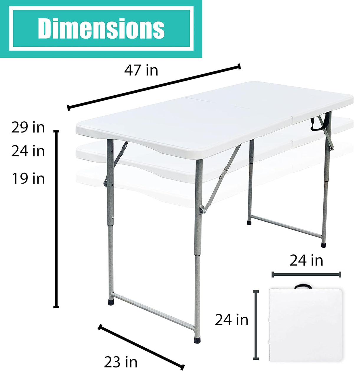 4 Foot Lightweight Adjustable Height Folding Table White Granite B69553