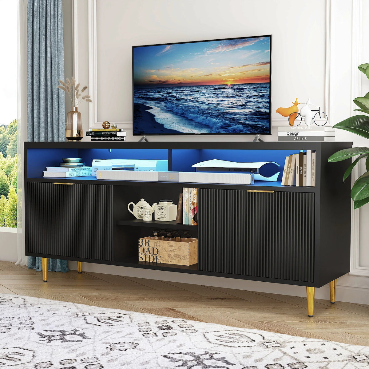 White Wood TV Stand for 55 60 65 inch TV B37891