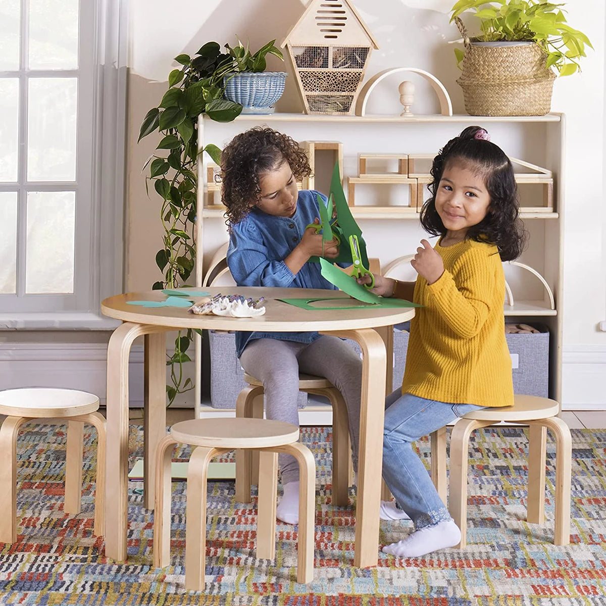 White Stacking Bentwood Kids Table and Chairs Set S692755