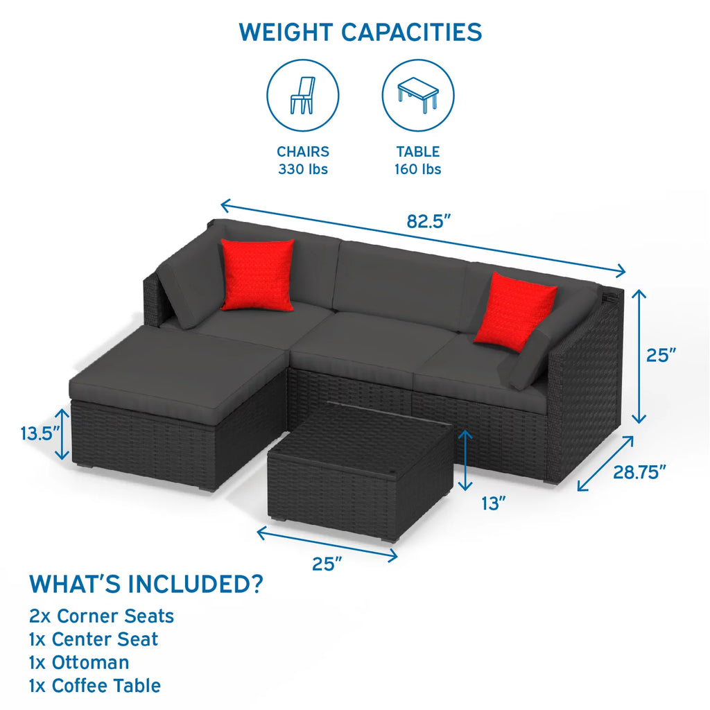 5-Piece Wicker Outdoor Patio Furniture Set S602